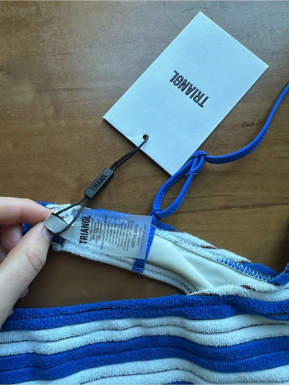 Triangl Swimwear Blue & White Striped Ribbed Bikini Top